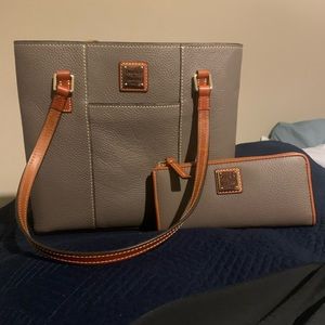Dooney Bourkr purse and wallet gray red inside